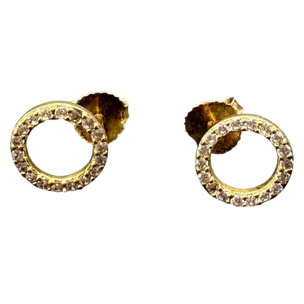 Jessica Simpson Clear Pave Rhinestone Circle Stud Hoop Earrings Gold Tone Butter